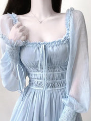 Aiertu New Elegant Chic Women Fashion A-Line Summer Party Dress Long Sleeve Vintage Solid Chic Prom Birthday Vestidos Female Clothes Aiertu