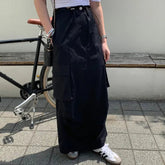 AIERTU - Fashionable Korean Style Pure Color Drawstring Work Skirt High Waist H-Shape Loose Fit Commute Style Ladies Skirt Aiertu