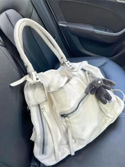 Hot Girls White Tote Bag Women Vintage Leather Soft Large Capacity Handbag Messenger Bag Female Y2k Grunge Shoulder Bags Aiertu