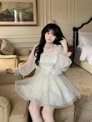 Aiertu Sweet Japanese Sequined Slip Dress Women Mesh Patchwork Sexy Princess Mini Dress Female Summer Casual Elegant Party Dresses Aiertu