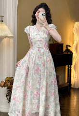 Aiertu Sweet Elegant Long Floral Dress Women Casual Vintage Lace Korean Fairy Dress Female 2024 Summer Beach Luxury Evening Party Dress Aiertu