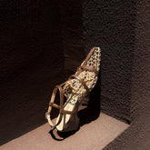 AIERTU - Summer New Vintage Hollow Woven Low Heel Sandals Women Elegant Pointed Toe Block Heel Strap Casual Shoes Aiertu