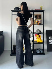 Aiertu Grunge Y2k Black Jeans Women Baggy Vintage High Street Oversized Denim Trousers Gothic Gyaru 2000s Acubi Fashion Jeans Aiertu
