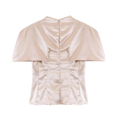 AIERTU - Summer New Women's Clothing Silk Satin Texture Slim Stand-up Collar Cape Waist Short-sleeved Shirt Top Aiertu