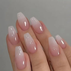 Aiertu 24pcs Gradient Fake Nails French Ballerina Nail Waterproof Faux Medium Coffin false nails Fingernails Press on Nails Tips aiertu
