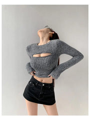 Aiertu Sexy Slim Zipper Hollow Out T Shirt Women Clothes Long Sleeve Korean Fashion Spring Tee Shirt Femme Casual Chic Tops Aiertu
