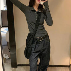 Aiertu Button Up Women's Knitted Sweater Y2K Long Sleeve Slim Fit Pullovers for Women Autumn Winter All Match Bottoming Tops Aiertu
