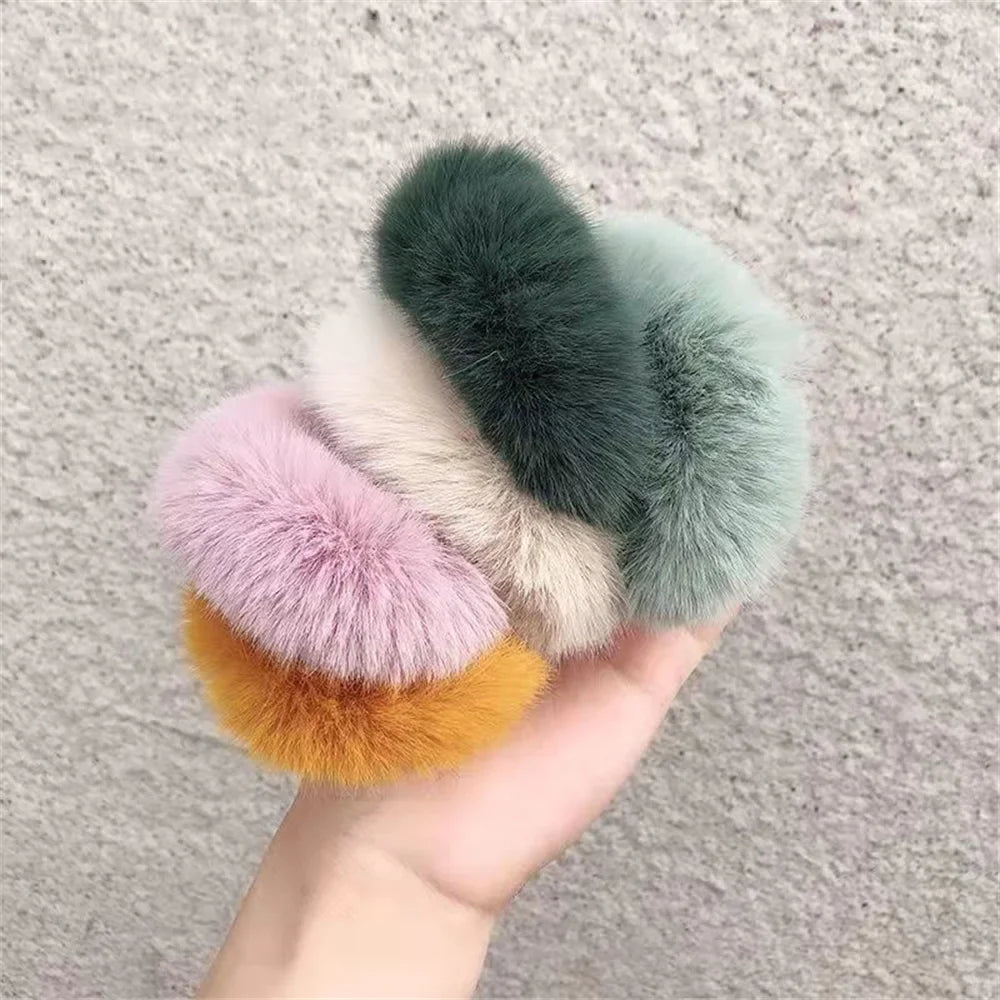 Aiertu Winter Fluffy Fur Elastic Hair Bands Hair Rings For Women Girls Plush Hair Ropes Hairwear Rubber Band Hair Loop Hair Accessories aiertu