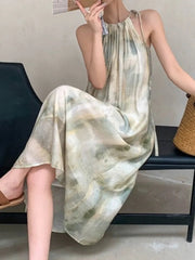 Aiertu Summer Women Elegant Casual Midi Dress Sleeveless Loose Vintage Chic Party Beach Holiday Clothes Female Print Vestidos New Aiertu
