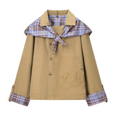 AIERTU - Autumn/Winter Women's Retro Plaid Double-sided Reversible Lapel Scarf Jacket Fashionable Multifunctional Embroidered Coat Aiertu