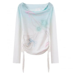 Aiertu Gothic T Shirt Women Clothes Long Sleeve Off Shoulder Spring Autumn Tops Lace Up Slim Tee Shirt Femme Y2k Tshirts Chic Aiertu