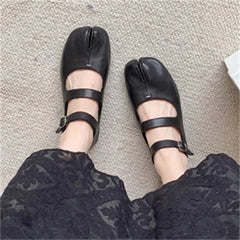 Aiertu Back to school Designer Split Toe Flats Shoes Buckle Strap Women Comfort Bottom Ballerina Shoes Soft Leather Solid Outdoor Footwear Aiertu