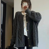 Grey Knitted Top for Women Round O Neck Winter Button Ladies Sweaters Cardigan Korean Fashion Y2k Vintage Aesthetic Korea Luxury Aiertu