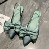 Aiertu Summer Women Baotou Sandals Fashion Bow-knot Low Heels Pumps Female Silk Sexy Pointed Sandalias De Mujer Women's Shoes Aiertu