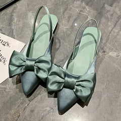 Aiertu Summer Women Baotou Sandals Fashion Bow-knot Low Heels Pumps Female Silk Sexy Pointed Sandalias De Mujer Women's Shoes Aiertu