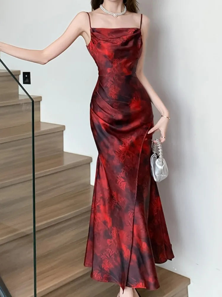 Aiertu Spaghetti Strap Bodycon Vintage Women Summer Dress Sleeveless Casual Slim Elegant Chic Party Prom Vestidos Female Robe Mujers Aiertu