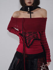 Aiertu Patchwork Striped T Shirt Women Clothes Off Shoulder Gothic Vintage Spring Long Sleeve Print Tee Shirt Femme Y2k Tops Aiertu
