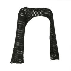Aiertu Women Y2k Crochet Knit Hollow Out Crop Top Long Flared Sleeve Shrug Sweater Mesh Cover Ups Cardigan Streetwear Pullover Women Aiertu