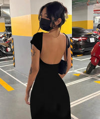 Aiertu Solid Sexy Backless Maxi Dress Women Elegant Elastic Slim Short Sleeve Long dresses Female Bodycon Streetwear Clothing Aiertu
