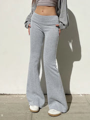 Aiertu Gray Slim Low Waist Casual Sweatpants For Women Black Solid Simple Basic Flared Pants Sports Jogging Trousers Aiertu