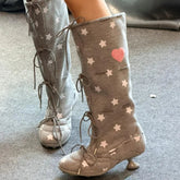 AIERTU - Fashion Women Shoes Sweet Style Round Head High Heeled Boots for Woman Exquisite Lace Knee High Boots Designer Shoes Botas Mujer Aiertu