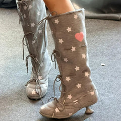 AIERTU - Fashion Women Shoes Sweet Style Round Head High Heeled Boots for Woman Exquisite Lace Knee High Boots Designer Shoes Botas Mujer Aiertu