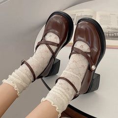 Aiertu Retro Brown Mary Jane Shoes Women Thick Heels Ankle Buckle Lolita Shoes Woman Uniform Pu Leather Student Shoes Female Aiertu