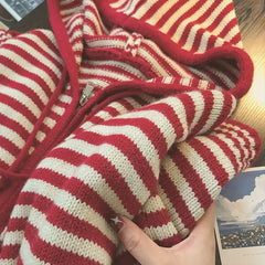 Aiertu Oversized Knitted Striped Hooded Cardigan Women Autumn Winter Loose Casual Zipper Sweaters Versatile Knitting Outerwear Aiertu