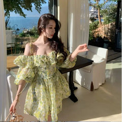 Aiertu Dress Floral Suspender Backless Ruffles Summer 2024 Sexy Elegant Dress Women Clothing Female Short Korean Beach Outfits Dress Aiertu
