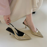 Elegant Low Heeled Sandals Women Kitten Heels Spring Summer Gold Pumps Pointed Toe Wedding Office Ladies Shoes Slingback Aiertu