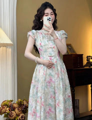 Aiertu Sweet Elegant Long Floral Dress Women Casual Vintage Lace Korean Fairy Dress Female 2024 Summer Beach Luxury Evening Party Dress Aiertu