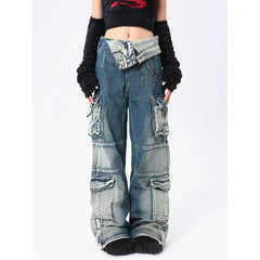 Aiertu Blue Jeans Women Streetwear Fashion Y2K High Waist American Wide Leg Pants Denim Female Pants Autumn Straight Trousers Aiertu