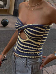 AIERTU - Off Shoulder Knit Tube Top Sexy Strapless Backless Bustier Tops For Women Stripe Cropped Top Hot Summer Streetwear Femme Aiertu
