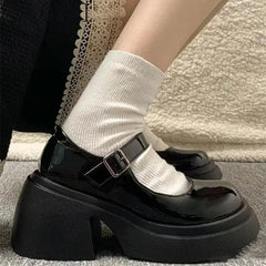 Aiertu Back to school Platform Mary Jane Shoes 2024 New Women's Shoes Women Thick Heels Trendy Street Lolita Shoes Round Toe Ankle Strap Pumps Aiertu