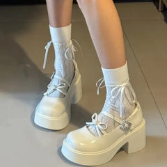 Aiertu Back to school Platform High Heel Women Mary Jane Shoes Fashion Shallow Butterfly-knot Spring Autumn Ladies Dancing Party Prom Shoes Aiertu