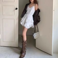 Aiertu Sweet Lace Mini Coquette Aesthetic Dress Women Korean Sexy One Piece Short Sleeveless Elegant Party Dresses Y2k Aiertu