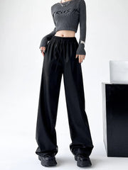 Aiertu Black Wide PU Leather Pants Women Autumn Vintage Elastic High Waist Y2K Harajuku Baggy Straight Trousers Aiertu