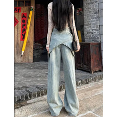 Aiertu Women's Blue Baggy Y2k Jeans Vintage 90s Aesthetic Patchwork Cowboy Pants Harajuku Denim Trouser Streetwear 2000s Trashy Clothes Aiertu