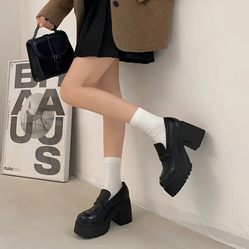 Aiertu High Heels Loafers Women Shoes Retro Chunky Heels Pumps Woman Uniform College Platform Mary Jane Shoes Ladies fashion Aiertu