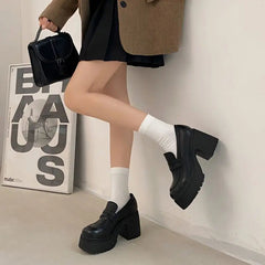 Aiertu High Heels Loafers Women Shoes Retro Chunky Heels Pumps Woman Uniform College Platform Mary Jane Shoes Ladies fashion Aiertu