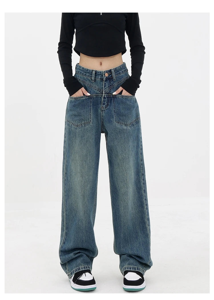 Aiertu Baddie Baggy Wide Leg Boyfriend Jeans Aiertu
