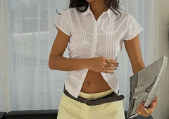 AIERTU - Doll Collar Shirt Women's Summer New Design Sense Niche Slim and Thin Short-sleeved Shirt Aiertu