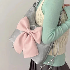 Aiertu Pink Bow Womens Shoulder Bag Korean Style Fashion Large Capacity Sweet Backpack Cute Exquisite Elegant New Female Tote Bag Aiertu