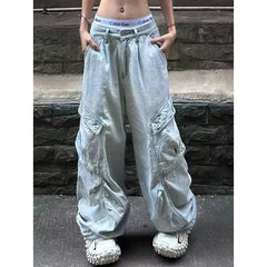 Aiertu Blue Women Jeans High Waist Vintage Straight Baggy Denim Pants Streetwear American Design Sense Fashion Wide Leg Denim Trouser Aiertu