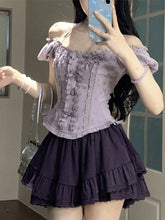 France Fashion Y2k Mini Skirt Suit Women Vintage Elegant Chic 2 Piece Dress Female Purple Slim Tops+High-waisted Skirt Designer Aiertu