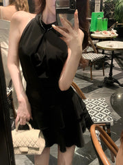 Aiertu DRESS TO IMPRESS Elegant Satin 2 Piece Dress Set Women Summer Sleeveless Y2k Crop Tops + Mini Skirt Female Even Party Black Dress Korean Aiertu