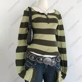 AIERTU - Vintage vibe Stripe Harajuku Streetwear Y2k Knitted sweater Hotsweet Punk Women Clothes Fashion Punk Pullover Gothic Knitt Top Aiertu