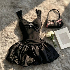 AIERTU - Sweet Elegant Dresses Punk Aesthetic 90s Summer Sexy Girl Gothic Dress Kawaii Slim sling Short Dress Gothic Halter Mini Dress Aiertu