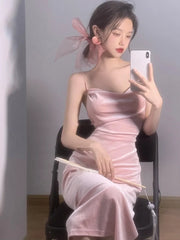 Aiertu Y2k Pink Sexy Slip Dress Bodycon Spaghetti Strap Night Club Party Midi Dresses Summer Sundress Korean Fashion Kpop Aiertu