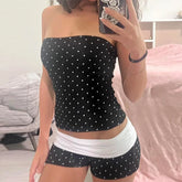 AIERTU - Polka Dot Printing Splicing Contrasting Color Chest-wrapped Shorts Two-piece Set Thin Casual Sports Suit Aiertu